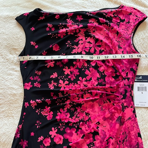Chaps- Stunning sleeveless black and hot pink floral dress- women's small NWT - Picture 4 of 11